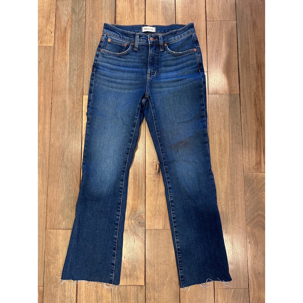 Madewell Mid-Rise Kick Out Jeans Dark Wash Raw Hem Size 26